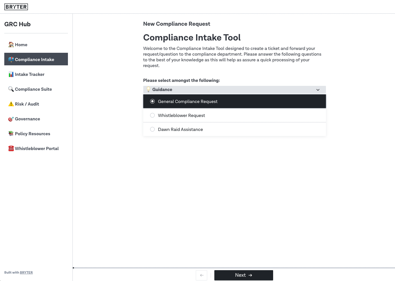 Compliance intake tools gather contextual information before a compliance officer is looped in, ensuring that requests are fully actionable when manual intervention is needed.