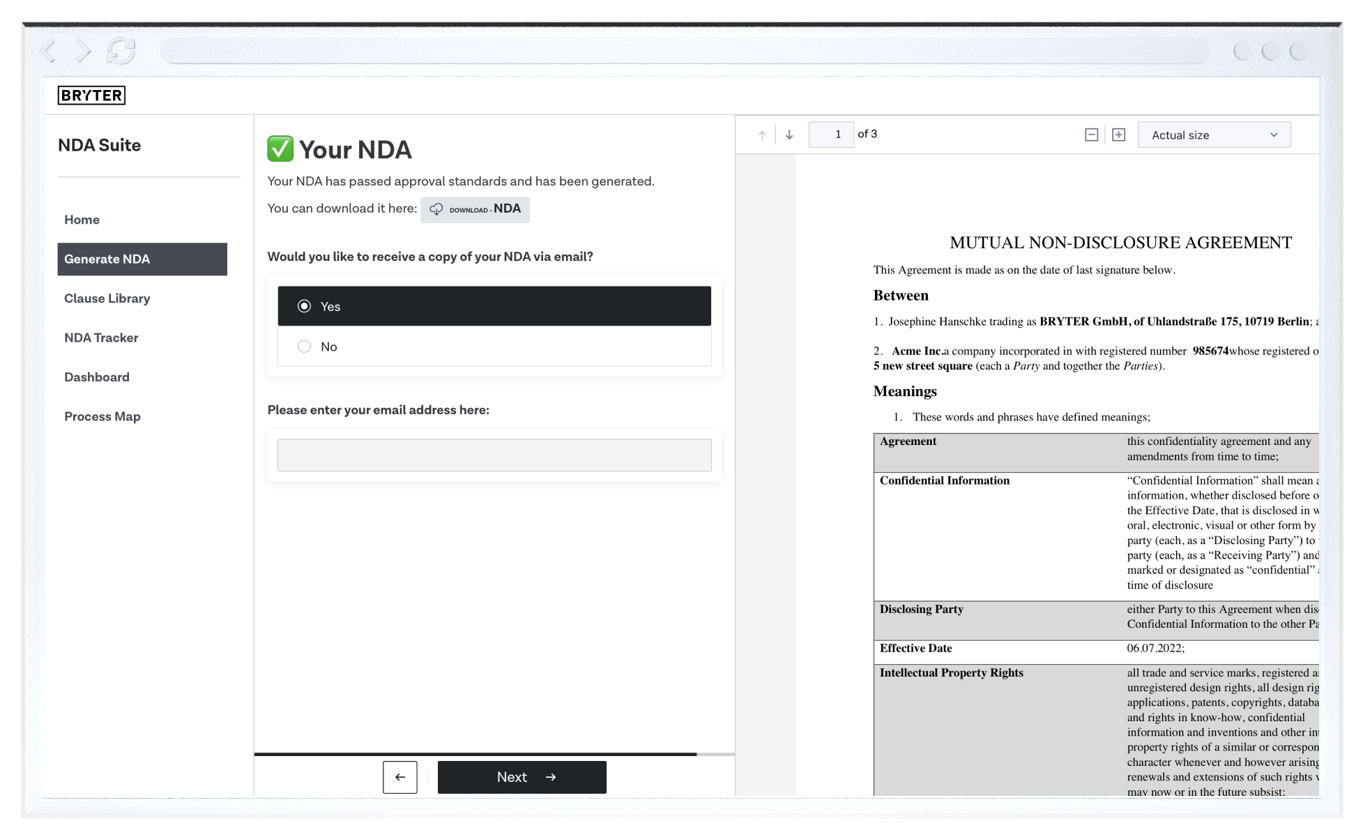 Automate Legal, Sales and Procurement NDAs | The BRYTER NDA Suite