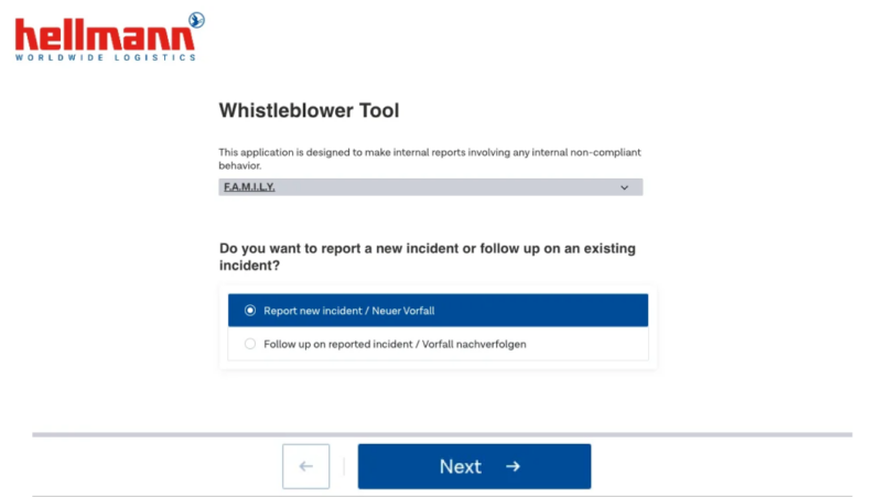 Hellmann Logistics' custom Whistleblower Tool