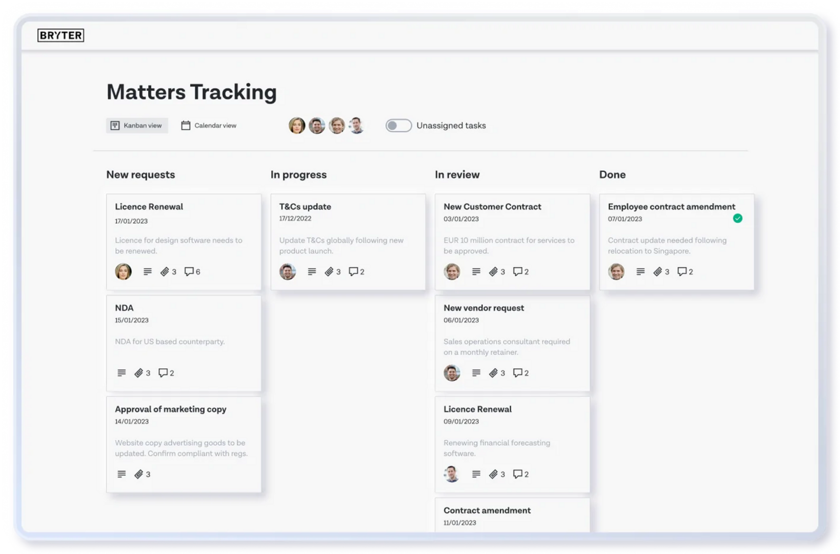 Legal matter management dashboard.